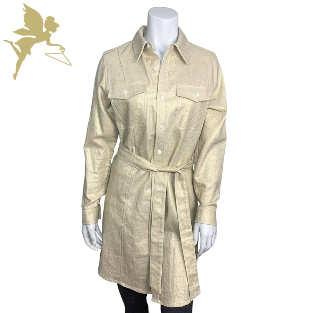 Nwt Cj Laing Metallic Bronze Safari Button Front Shirtdress